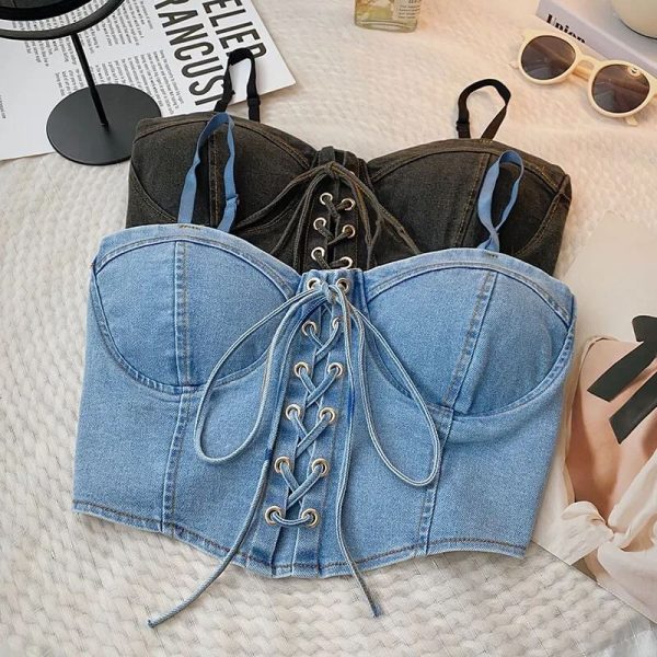 Eyelet denim  corset top