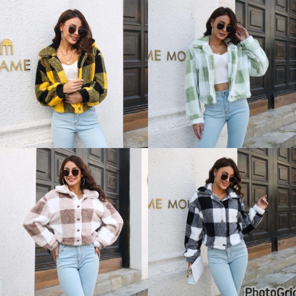 Woolen light plaid cardigan