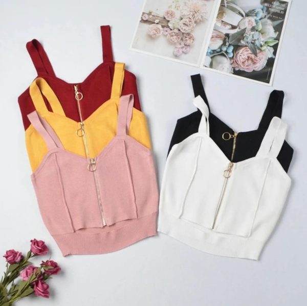 Sexy zipper knitted crop top