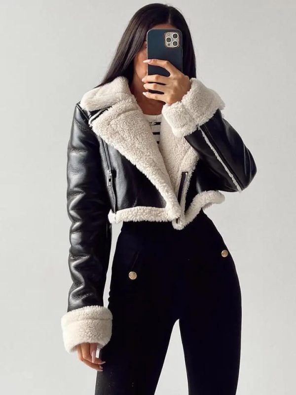 Crop leather jacket