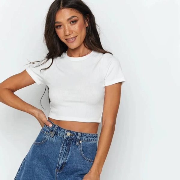Ribbed short-sleeved crop top