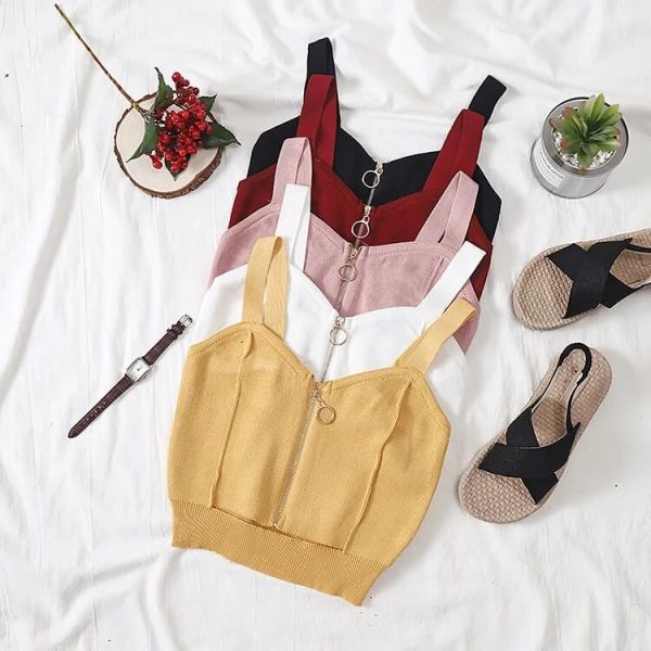 Knitted zipper crop top