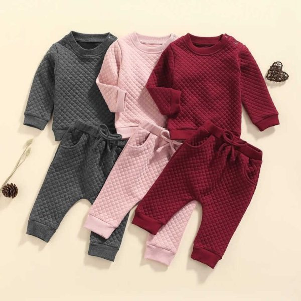 Autumn solid infant unisex tracksuit outfit.
