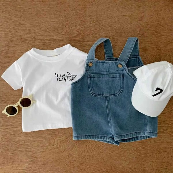 Denim overall with white tee