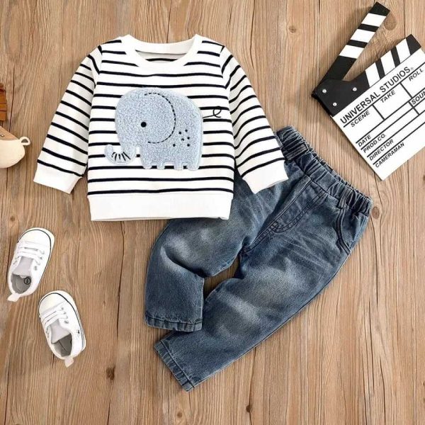 Elephant print baby outfit.