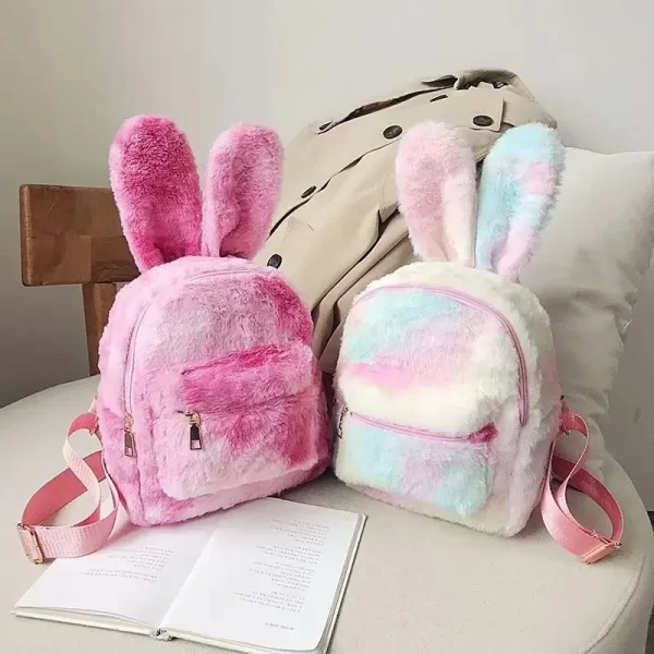 Bunny Ears Fur Colourful Zipper Small Minibag.