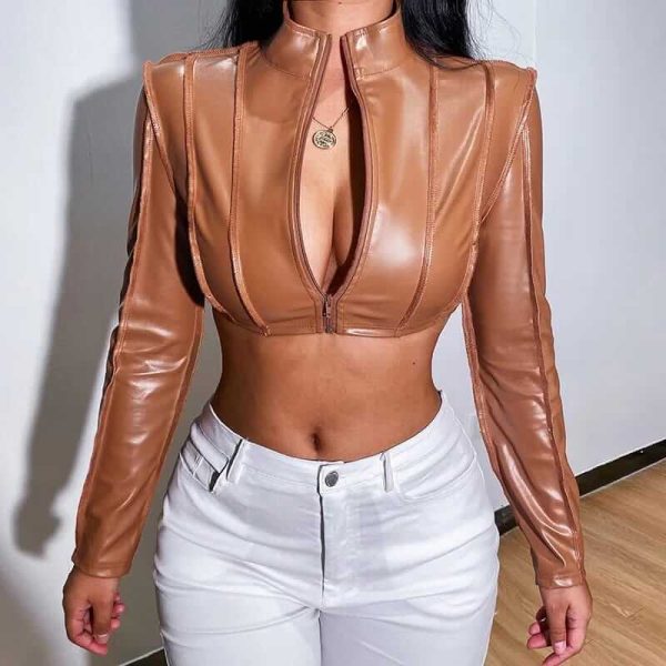 Crop leather jacket
