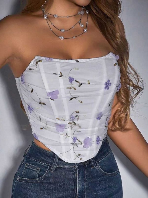 Embroidery fishbone  corset top