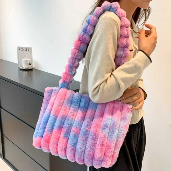 Rainbow fur tote bag