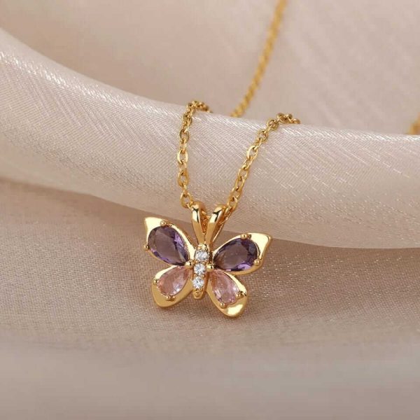 Colored crystal butterfly necklace