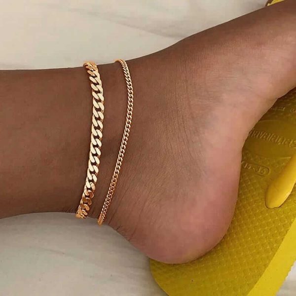 Double adjustable gold anklet