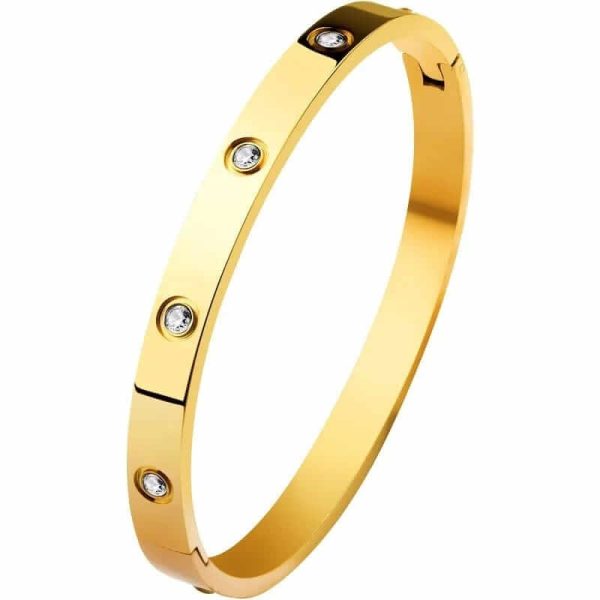 Gold solid steel with crystals bracelet.