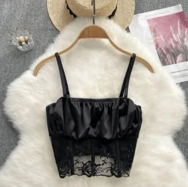Satin lace camisole crop top