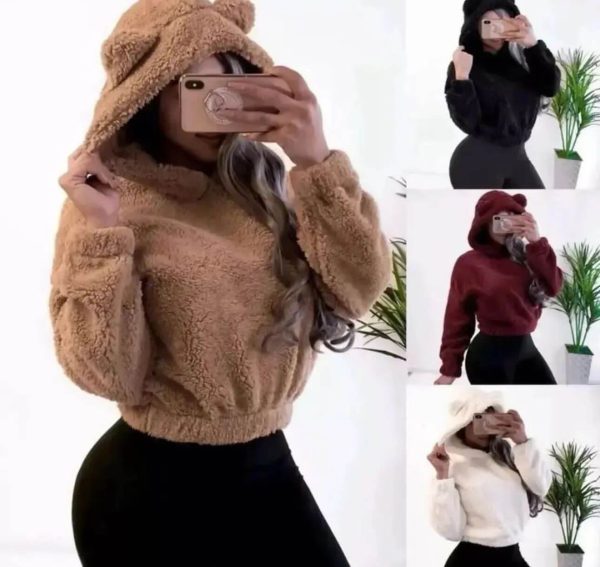 Fluffy bear ears crop sweater