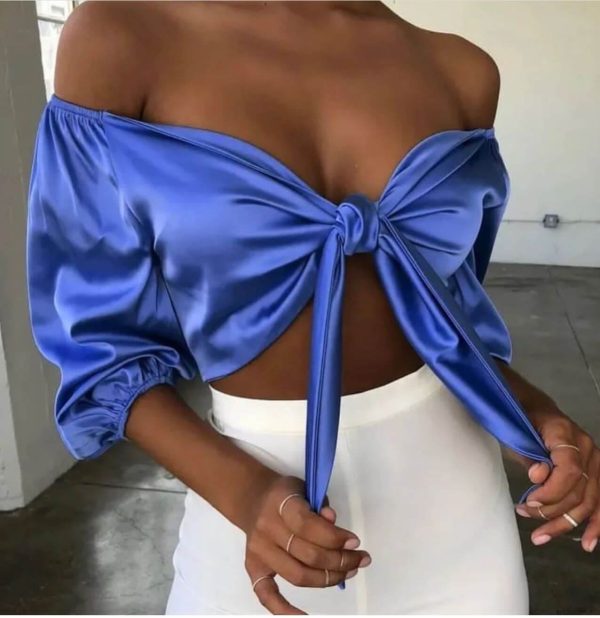 Satin bow sashes off shoulder top